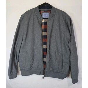 LL Bean Quilted Zip Up Bomber Jacket LRG Gray Plaid Lined Traditional Fit 500548